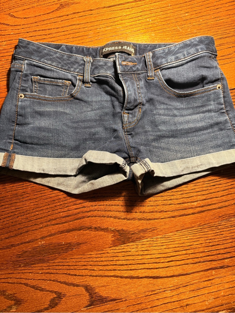 Express Dark Blue Denim Cuffed Jean Shorts